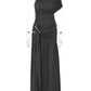 Off-shoulder Backless Sexy Maix Dress Women Elegant One Sleeve Ruched Split Club Party Pleated Long Dress Female