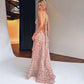 Sexy Asymmetrical Halter Backless Long Dresses Floral Print Chiffon Beach Vacation Summer Dress Womens
