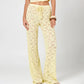 Two Piece Set Yellow Sheer Lace Co-Ord Cropped Top and Wide Leg Pants Summer Vacation Outfits Women 2026