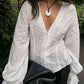 Women's Fall Button Up Blouse Casual Loose Fit Stylish Embroidered Solid Color Eyelet V Neck Long Sleeve Tops