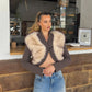 Sexy Fluffy Crop Tops Women Patchwork Single Buckle Casual Streetwear Fall Trend Skinny Casual Elegant Cardigan Coat