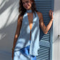 Summer Beach Halter Top Chiffon Deep V Neck Backless Tie Back Flowy Sleeveless Blouse For Women Vacation Casual Wear