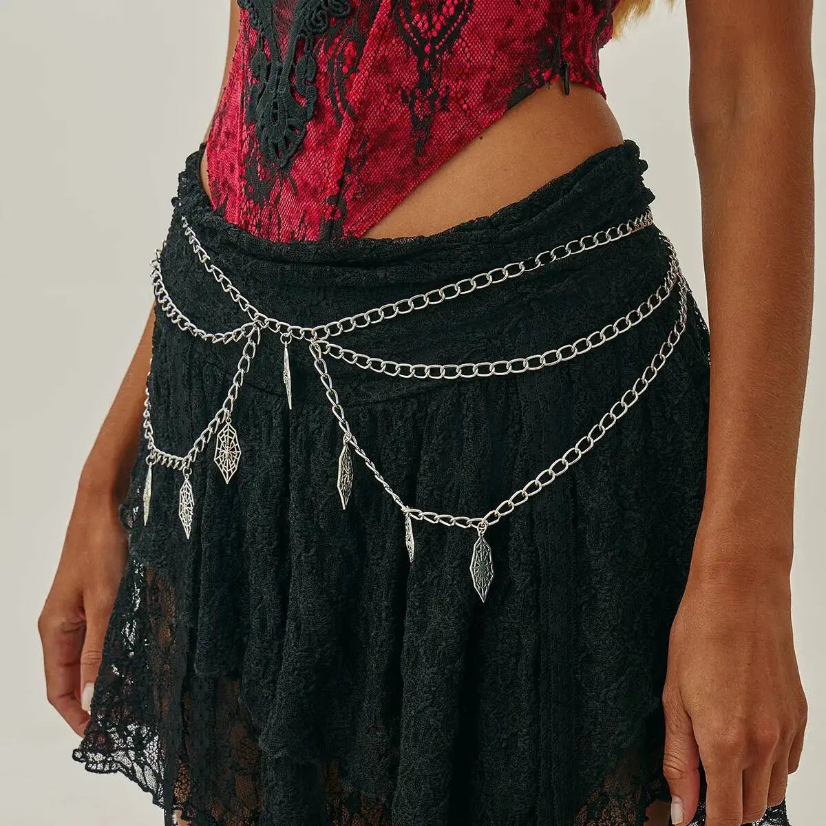 Gothic Multi-Layer Metal Belly Waist Chain for Women, Spider Web Bat, Halloween Party, Body Jewelry Accessories, Gift, Fashion