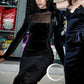 Sheer Off-shoulder Long Sleeve Sexy Maxi Dress Women Gown Elegant Half High Collar Backless Bodycon Club Party Dresses