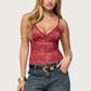 Women Sheer Lace Camisole V Neck Spaghetti Strap Tank Tops Y2k Backless Sleeveless Floral Lace Cami Top Party Clubwear