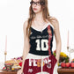 Women's Jersey Style Cami Top, Number & Letter Print Lace Trim Camisole, Y2K Coquette Sweet Sporty Sleeveless Top