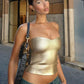 Y2k Streetwear Metallic Tube Top Gold Silver Black Vintage Sexy Crop Tops Women Clubbing Outfits