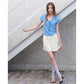 Women's Ribbed Knit T-Shirt with Tie V Neck, Sweet Short Sleeve Blue Tee for Summer, Mermaid Aesthetic Casual Top
