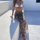 Sexy Women Sheer Mesh Maxi Skirt Zebra Leopard Print Low Waist Flowy Beach Cover Up Skirt Summer Vacation Party Skirt