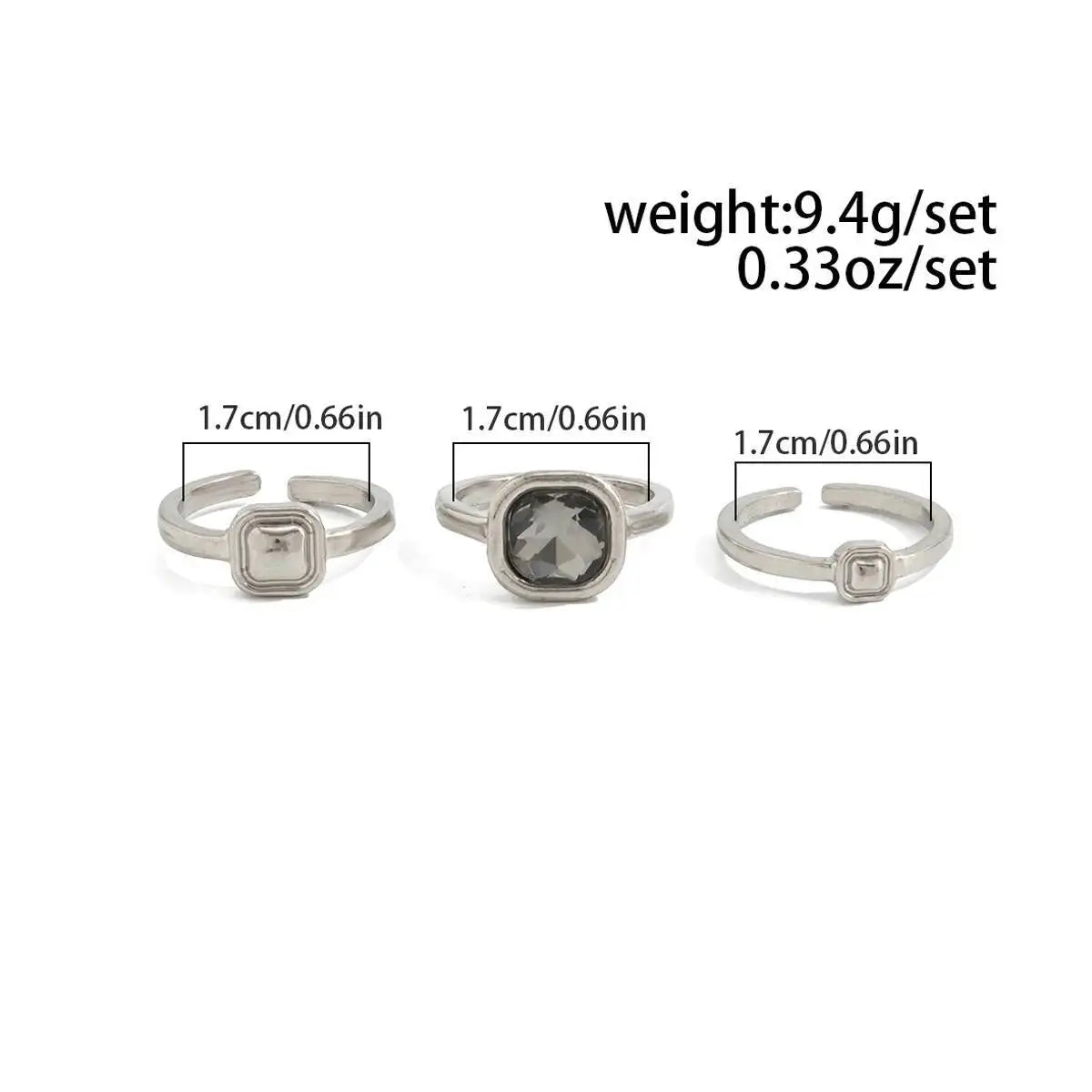 Women's Trendy Minimalist Acrylic Rhinestone Open Rings Geometry Square Adjustable Knuckle Party Jewelry Set
