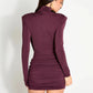 High Neck Shoulder Pads Long Sleeve Sexy Mini Dress Women Draped Cross Front Ruched Slim Bodycon Nightclub Party Dress
