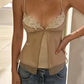Jacquard Mesh Patchwork Camisole Women Sexy Low-Neck Stretch Skinny Hottie Trend Midnight Street  Party Club Vest