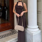 Halter Off-shoulder Sexy Maxi Dress For Women Coffee Strapless Sleeveless Backless Bodycon Club Party Long Dresses