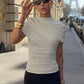 Fashion Asymmetric Ruched Top Women T Shirts White Black Summer Clothing 2026