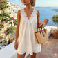 French Style Lace V Neck Sleeveless Mini Dress for Women Summer Casual Loose A Line Short Sundress for Beach Holiday