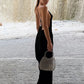 Open Back Spaghetti-strap Maxi Dress Elegant Sexy Women's Summer Dresses Black Gown Vacation Outfits