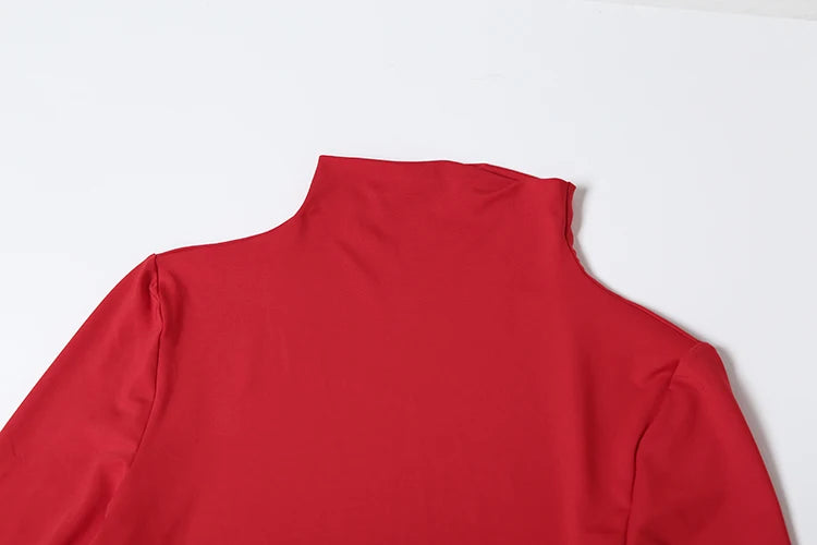 Split Patchwork Hem Dress Women Tight Turtleneck Full Sleeve Elegant Classic Skinny Birthday Party Slim Maxi Bodycon