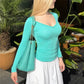 Women Solid Color V Neck Long Sleeve Top Soft Modal Stretchy Slim Fitted Basic Tee Casual Daily Streetwear Blouse