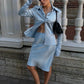 Office Style 2-Piece Set Women Lapel Single-Breasted Split Full Sleeve Shirt+Loose Skirt Satin Street Daily Suits