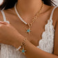 2Pcs Boho Punk Starfish OT Buckle Pendant Choker Necklace Bracelet Women Elegant Imitation Pearl Chain Y2K Jewelry Set