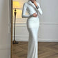 Long Sleeve Ruched Backless Fishtail Maxi Dress Sexy Elegant White Evening Gown Fall Winter Party Dresses