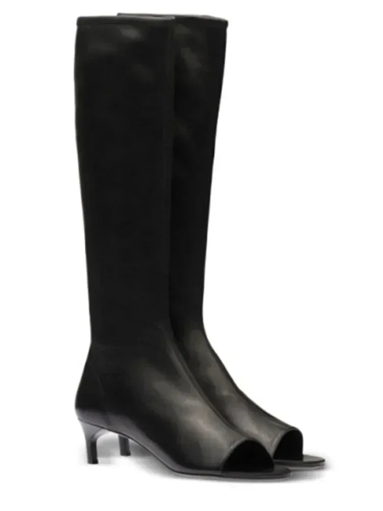 New European and American Fish Mouth Clip Toe Mid Boot, Fashionable Thin High Heel Side Zipper Women's High Tube Cool Boot