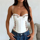 Floral Embroidered Corset Top Women Spaghetti Strap Scalloped Trim Bustier Crop Top Sexy Y2K Coquette Aesthetic Camisole