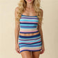 Womens Rainbow Stripe Ribbed Knit 2 Piece Outfit Spaghetti Strap Crop Top+Mini Skirt Set Bodycon Summer CasualStreetwear