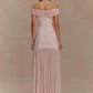 Off-shoulder Backless Sexy Maxi Dress Women Metal Flower Pink Patchwork Sleeveless Ruched Pleated Club Party Dress 2025