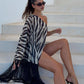 Sexy Tassel Patchwork Dress Women Elegant Zebra Stripes Skew Collar Off-Shoulder One Puff Sleeve Trend Party Bodycon
