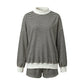 Women Mock Neck Striped Loungewear Two Piece Set Oversized Long Sleeve Sweatshirt And Shorts Casual Pajama Outfit
