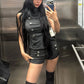 Sexy Fashion 2 Piece Set Woan Button Decoration Turtleneck Irregular Splits Hen Tops+Mini Shorts Classic Streetwear
