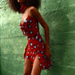 Women Red Polka Dot See Through Sexy Mini Dress Women Elegant Spaghetti Strap Sleeveless Backless Ruffle Slip Dress