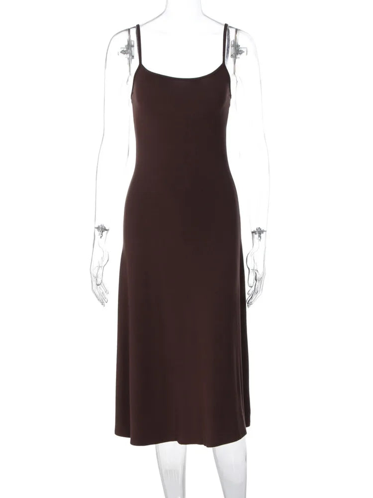 Spaghetti Strap Backless Sexy Midi Dress Women Elegant Sleeveless Bodycon Club Party Slip Long Dress Female Clothes
