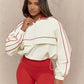 Contrast Patchwork Tracksuit 2 Piece Set Women Polo-Neck Drawstring Wasit Tops+Skinny Leggings Casual Sporty Sets