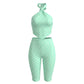 Midnight 2-Piece Set Polka Dot Print Women Halter Bandage Backless Vest+Elastic Waist Midnight Elasticity Sexy Outfits