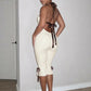 Contrast Color Bandage Playsuits Woman Halter Low-Neck Backless Sleeveless Ruffles High Street Fashion Style Rompers