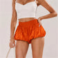 Women Elastic Smocked High Waist Satin Bubble Shorts Loose Pleated Puff Balloon Lantern Shorts Rave Party Club Bottoms