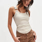 Women's Ribbed Tank Top Adjustable Buckle Strap Sleeveless Cami Top Exposed Seam Curved Hem Slim Fit Y2K Streetwear