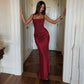 Square Neck Sleeveless Satin Splicing Ruched Maxi Dress Burgundy Black Elegant Evening Dresses Wedding