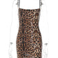 Leopard Print Sparkle Sexy Mini Dress Women Glitter Spaghetti Strap Sleeveless Backless Bodycon Club Party Dress