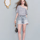 Sweet Lace Strap One-Shoulder Top, Boat Neck Short Sleeve, Casual Feminine Loose Top for Women