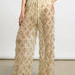 Sheer Mesh Sequin Fringe Wide Leg Pants Drawstring Elastic Waist See Through Beach Cover Up Palazzo Pants Party Clubwear