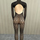 Coquette Backless Jumpsuit Women Sexy Jacquard See Through Turtleneck Full Sleeve Stretch Midnight Club Streewear