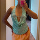 Sexy Glitter Sequin Tank Tops Women Y2K Fashion Deep V-neck Hollow Out Cropped Tops Tee Summer New Backless Beach Tops