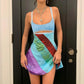 Women's Vintage Print Semi-Sheer Sheath Dress 00s Fashion Bodycon Mini Slip Dress Retro Bandana Print Fitted Strap Dress