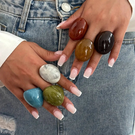 Women's Y2K Boho Multicolored Resin Big Finger Ring Trendy Irregular Knuckle Aesthetic Party Jewelry