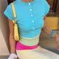 Women Cropped Knit Cardigan Short Sleeve Button Down Round Neck Slim Fit Lightweight Summer Knitwear Daily Wear Cardigan