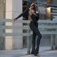 Cutout Backless Hooded Long Sleeve Jumpsuits for Woman Sexy Black One Pieces Outfits