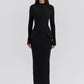 Black Long Sleeve Sexy Maxi Dress For Women Autumn Winter New O Neck Two Pocket Back Split Bodycon Long Dress Elegant
